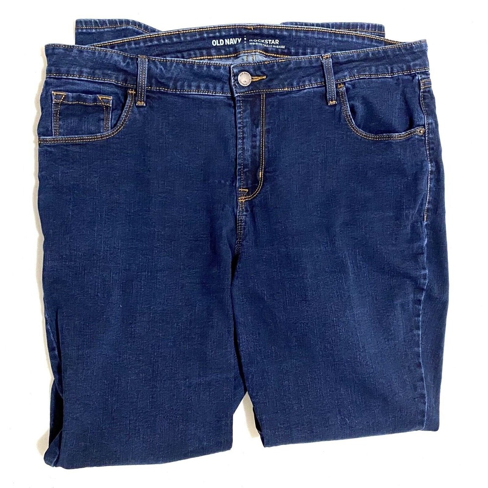 Old Navy RockStar Jeans Mid Rise Womens 18 L Dark Blue Wash Cotton Blend Casual